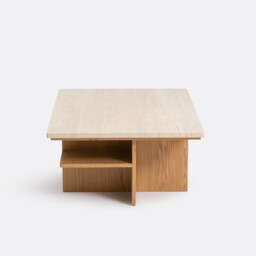 Caliste Travertine and Oak Veneer XL Coffee Table, 120cm Wide - thumbnail 4