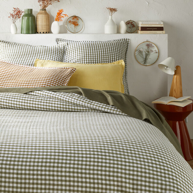 Acélie Khaki Washed Linen Duvet Cover - image 1