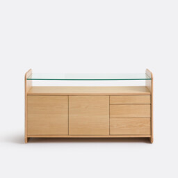 Ericson Oak Veneer Sideboard with Tempered Glass Top, 2 Doors and 3 Drawers - thumbnail 3