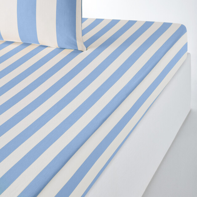 Hendaye Blue Cotton Fitted Sheet Mattress Depth 25cm