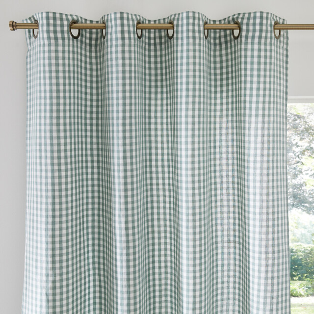 Cottage Eyelet Curtain in Gingham Check Cotton/Linen - image 1