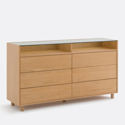 Walor Chest of Drawers in Oak Veneer and Tempered Glass with 6 Drawers - thumbnail 1