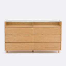 Walor Chest of Drawers in Oak Veneer and Tempered Glass with 6 Drawers - thumbnail 3