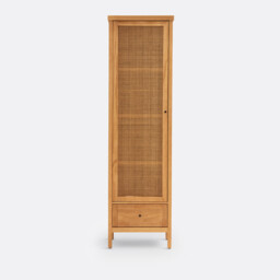 Gabin Solid Pine & Rattan Single Wardrobe - thumbnail 2