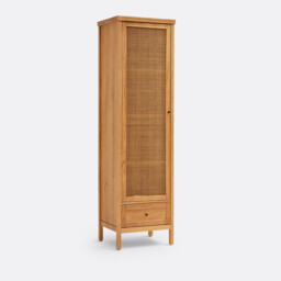 Gabin Solid Pine & Rattan Single Wardrobe - thumbnail 1
