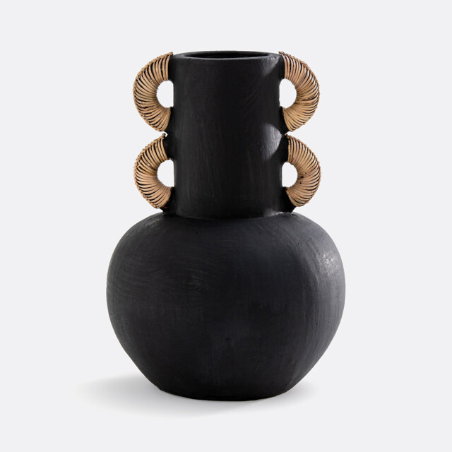 Kuro H41.5cm Ceramic & Rattan Vase - image 1