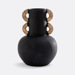 Kuro H41.5cm Ceramic & Rattan Vase