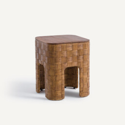 Dhalia Bedside Table in Solid Teak and Woven Rattan - thumbnail 1