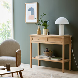 Gabin Solid Pine & Cane Double Level Console Table - thumbnail 2