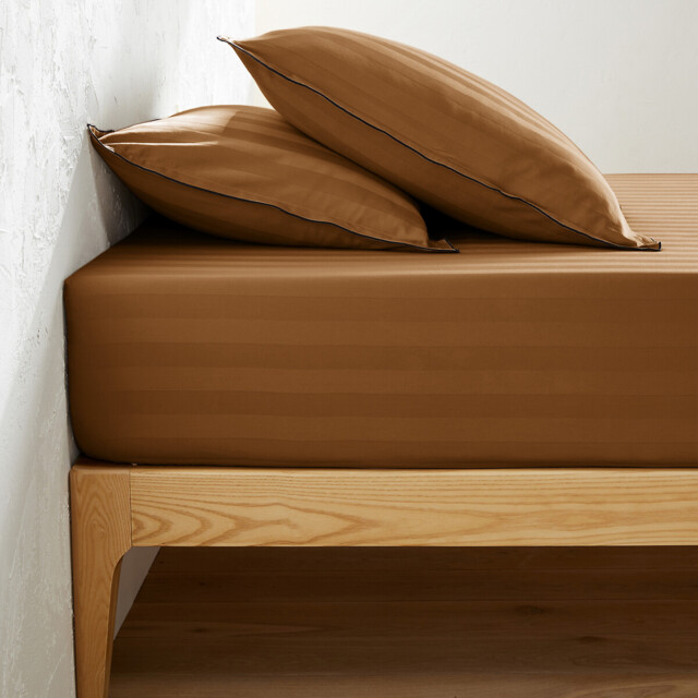 Victor Striped Washed Cotton Satin 300 Thread Count Fitted Sheet - image 1