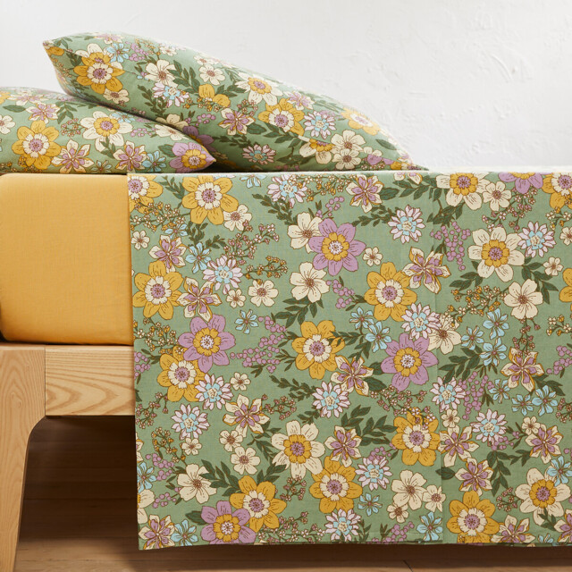 Rosemary Green Cotton & Washed Linen Flat Sheet - image 1