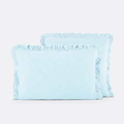Kumla Plain Cotton Muslin Ruffled Pillowcase - thumbnail 1