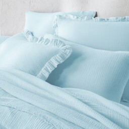 Kumla Plain Cotton Muslin Ruffled Pillowcase - thumbnail 3