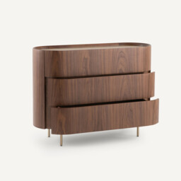 Aslen Chest of Drawers in Walnut and Leather Veneer with 3 Drawers - thumbnail 4