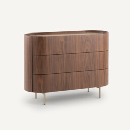 Aslen Chest of Drawers in Walnut and Leather Veneer with 3 Drawers