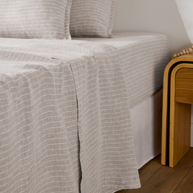 Linot Striped Washed Linen Flat Sheet - image 1