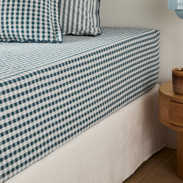 Cottage Blue Cotton Seersucker Fitted Sheet Mattress Depth 30cm - image 1