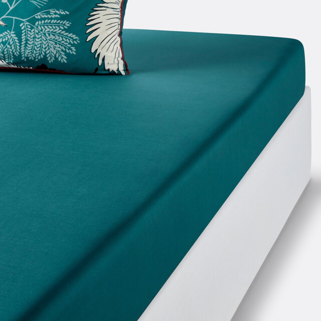 Grues Blue Percale Fitted Sheet