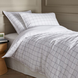 Ponlok Checked Organic Cotton 300 Thread Count Duvet Cover - thumbnail 1