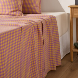 Acélie Lavender/Ochre Washed Linen Flat Sheet - thumbnail 1