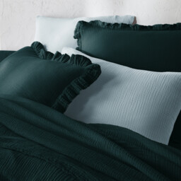 Kumla Plain Cotton Muslin Ruffled Pillowcase - thumbnail 4