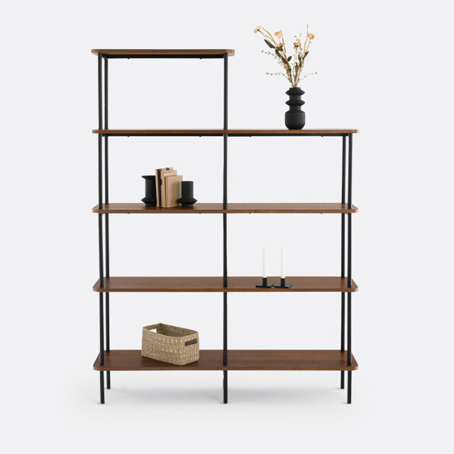 Kerrie Asymmetric Bookcase in Walnut Veneer and Steel - image 1