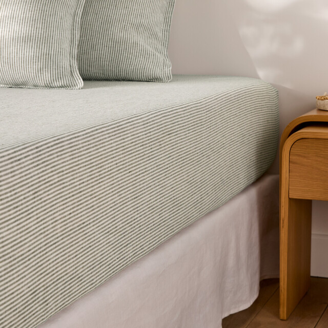 Limona Striped Washed Linen Fitted Sheet with 30cm Flap - image 1