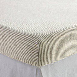 Limona Striped Washed Linen Fitted Sheet with 30cm Flap - thumbnail 2