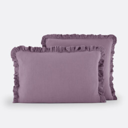 Kumla Plain Cotton Muslin Ruffled Pillowcase - thumbnail 1