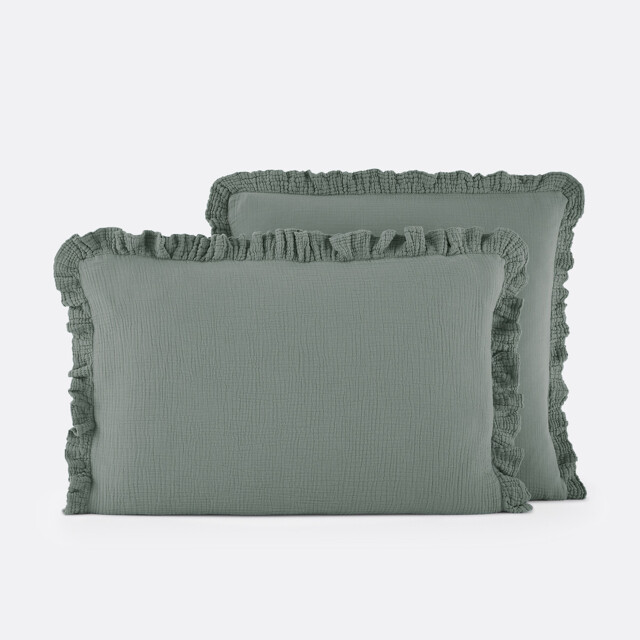 Kumla Plain Cotton Muslin Ruffled Pillowcase - image 1