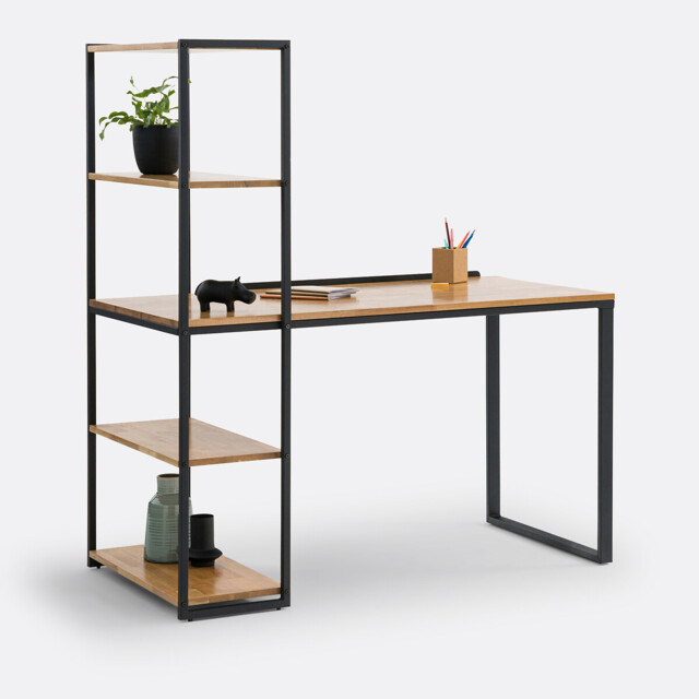 Hiba, Oak and Steel Metal Bookcase Desk - image 1