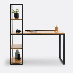 Hiba, Oak and Steel Metal Bookcase Desk - thumbnail 3