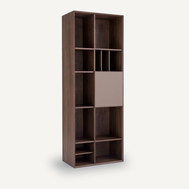Mikube Bookcase with Walnut Veneer and Leather Door - image 1
