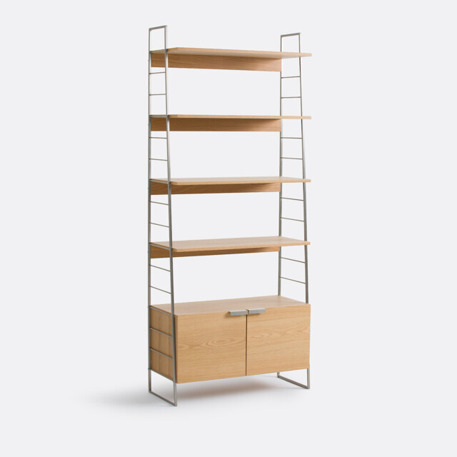 Watford Bookcase in Oak, Veneer and Chrome-Plated Steel, Height 190cm - image 1