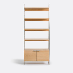 Watford Bookcase in Oak, Veneer and Chrome-Plated Steel, Height 190cm - thumbnail 3