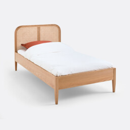 Madara Single Bed in Rattan Cane, Oak and Veneer with Bed Base