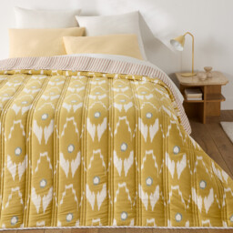 Astana Striped Ikat Print Washed Cotton Kantha Bedspread - thumbnail 1