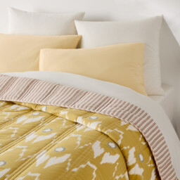Astana Striped Ikat Print Washed Cotton Kantha Bedspread - thumbnail 4