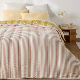 Astana Striped Ikat Print Washed Cotton Kantha Bedspread - thumbnail 3