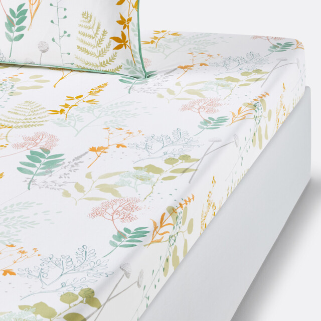 Herbarium Floral Cotton Percale 200 Thread Count Fitted Sheet