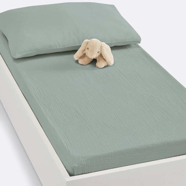 Fitted Sheet For Cot in Plain Cotton Muslin, Kumla - image 1