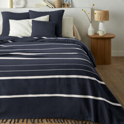 Nedo Fringed Striped 100% Cotton Bedspread - thumbnail 1