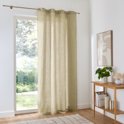 Cottage Eyelet Curtain in Gingham Check Cotton/Linen - thumbnail 3