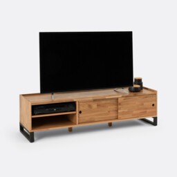 Hiba TV Bench in Solid Oak, Oak Veneer and Steel - thumbnail 3