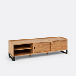 Hiba TV Bench in Solid Oak, Oak Veneer and Steel - thumbnail 1