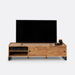 Hiba TV Bench in Solid Oak, Oak Veneer and Steel - thumbnail 4