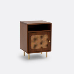 Redpop Walnut & Cane 1-Door Bedside Table