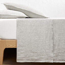 Limona Striped Washed Linen Flat Sheet - thumbnail 1