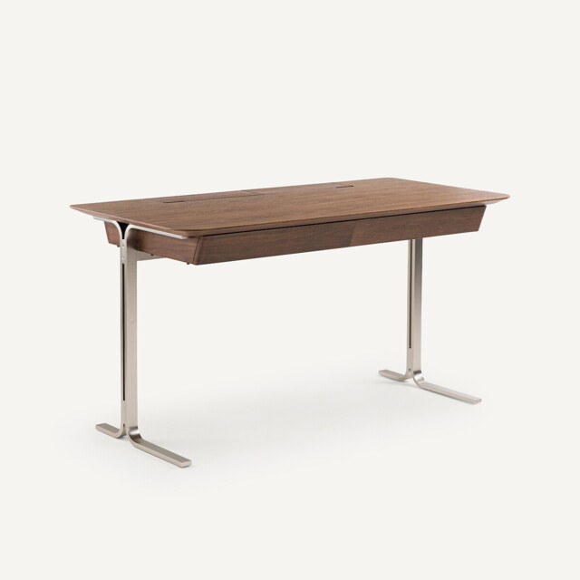 Jackson Desk in Walnut Veneer with Satin Nickel Legs - image 1