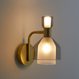 Amoris Brass-Plated Metal and Smoked Glass Wall Light - thumbnail 2